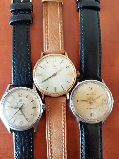 3 VINTAGE MEN'S WATCHES FOR REPAIR- BUREN'S AND MIDO