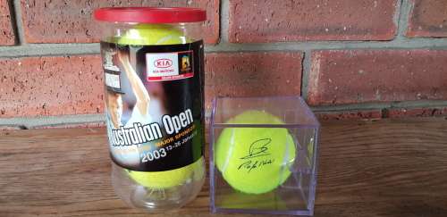 COLLECTABLE 2003 AUSTRALIAN OPEN SEALED TENNIS BALLS AND A NADAL PRESENTATION BALL