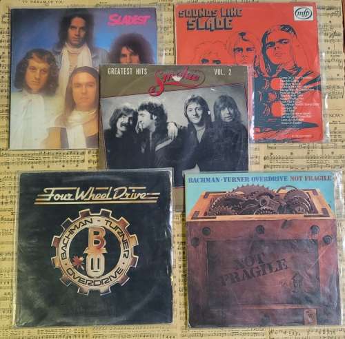 5X ROCK LP`S(SLADE, SMOKIE AND BACHMAN TURNER OVERDRIVE)- ALL TO HIGHEST BIDDER