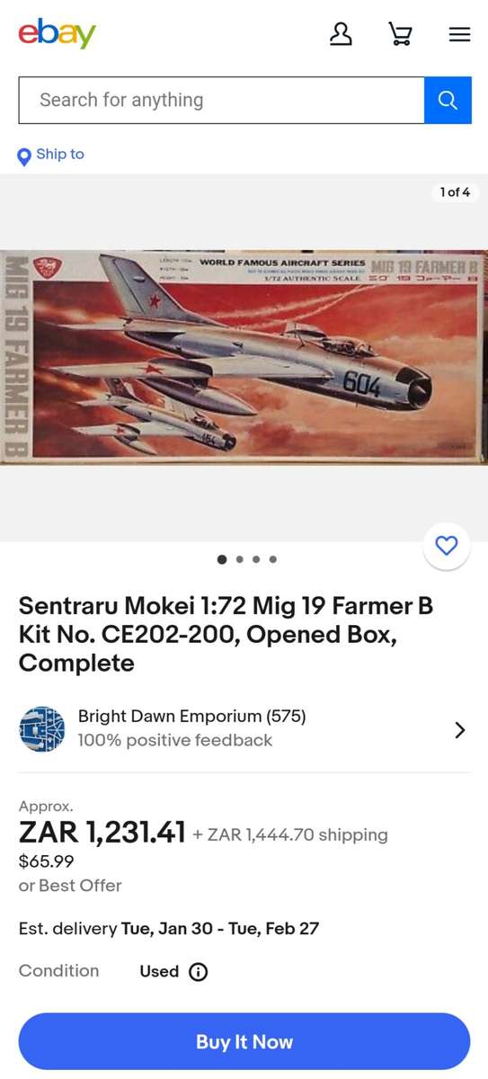 Vintage Sentraru Mokeu 1:72 Mig 19 Kit- Opened part built