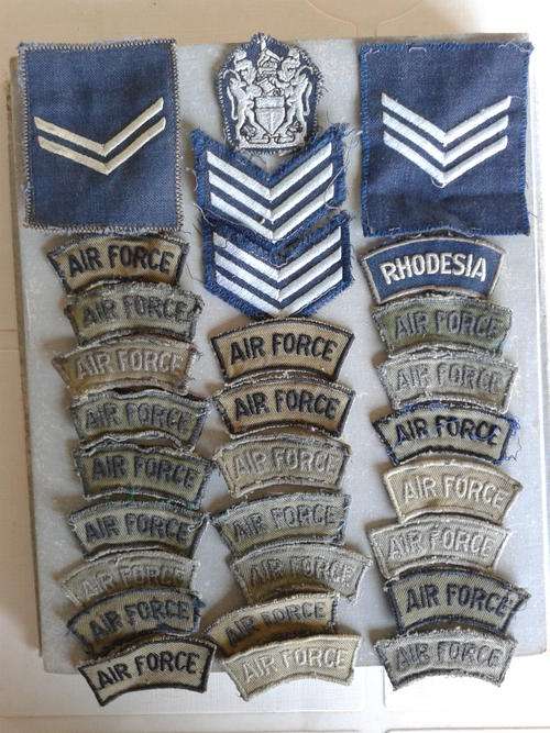 29 RHODESIA AIRFORCE CLOTH BADGES (BULK LOT)Warrant Officer 1stClass (WO1) ETC