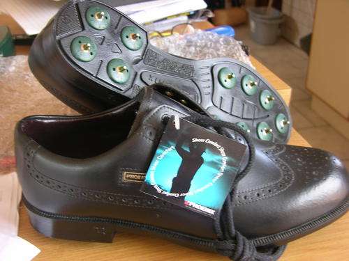 Phoenix Brogue Plain Black Spiked golf shoes new with tags from England  size 9 Waterproof