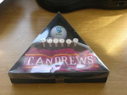 St Andrews Golf towel, tees and golf ball.
