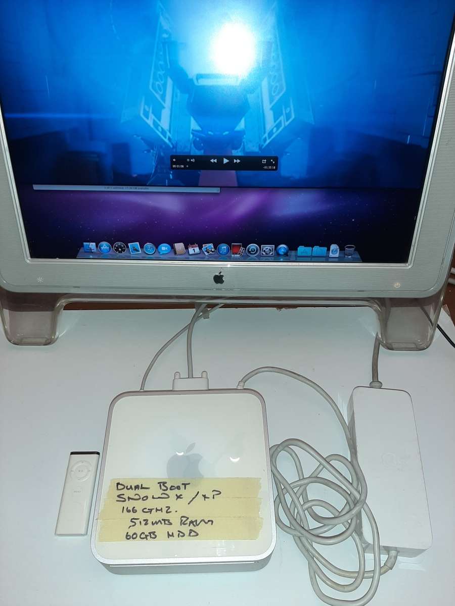 Apple Mac mini 1..6hz, 512mb Ram, 80gb HDD with PSU, power cable and remote ( Snow Leopard & XP )