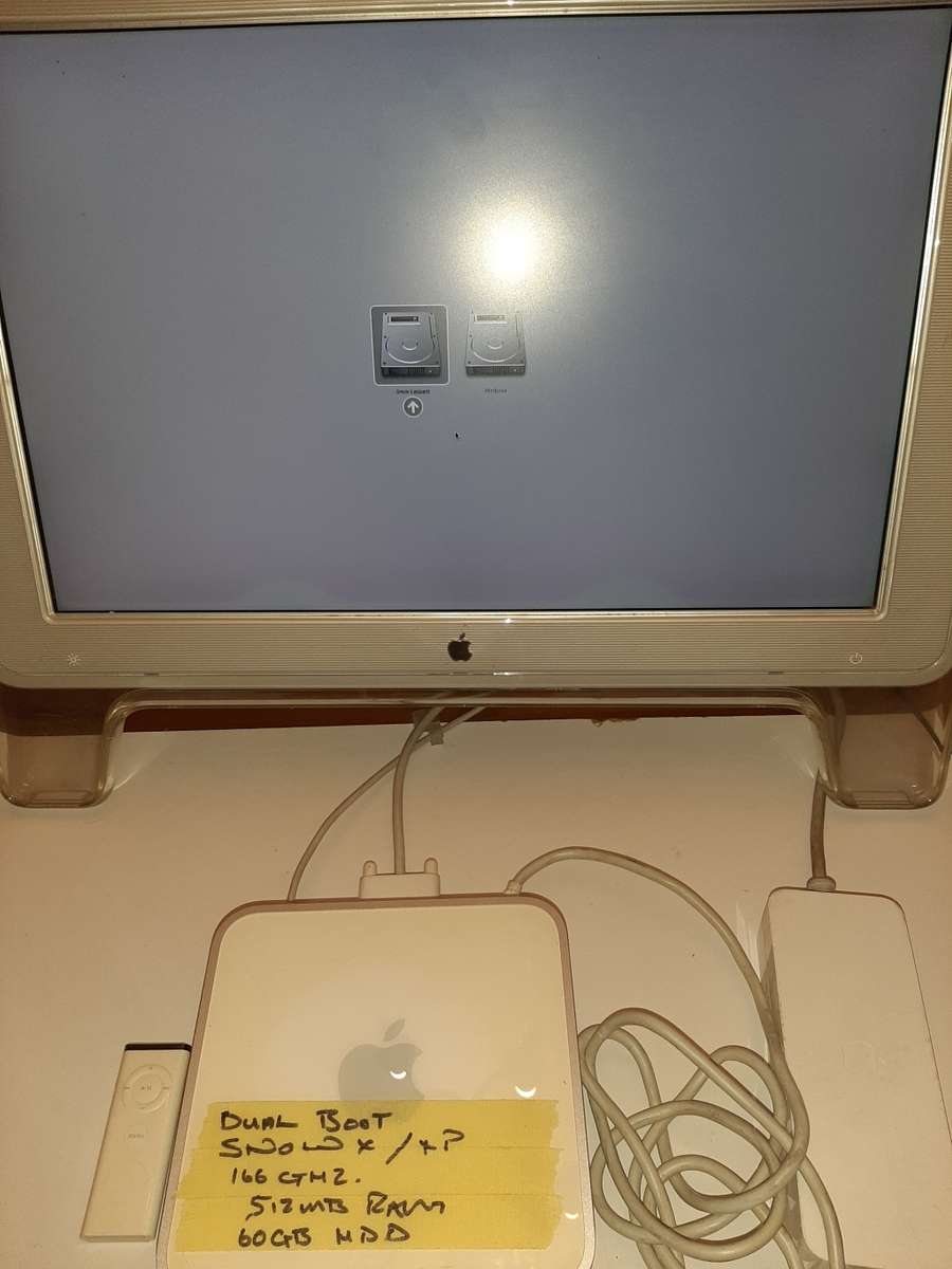 Apple Mac mini 1..6hz, 512mb Ram, 80gb HDD with PSU, power cable and remote ( Snow Leopard & XP )