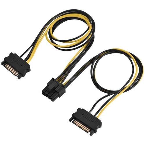 2 x SATA 15 Pin Male to Graphics Card PCI-e 8 (6+2) Pin male Video Card Power Supply Cable
