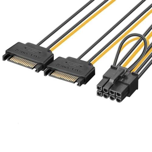 2 x SATA 15 Pin Male to Graphics Card PCI-e 8 (6+2) Pin male Video Card Power Supply Cable
