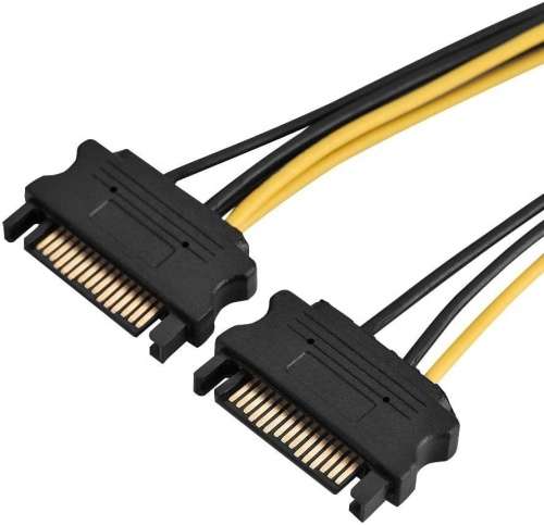2 x SATA 15 Pin Male to Graphics Card PCI-e 8 (6+2) Pin male Video Card Power Supply Cable