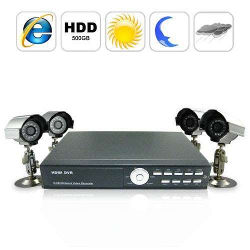 DVR Camera Security System with 4 IR Waterproof Cameras + 4 Channel DVR