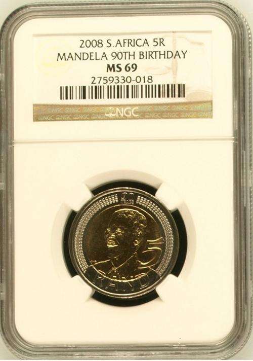 **MS69** 2008 NELSON MANDELA 90TH BIRTHDAY R5 COIN - ONE OF 11 IN THE WORLD!!!