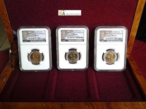 STUNNING SOLID KIAAT SET - 2008 Nelson Mandela 90th Birthday R5 Set - MSS65,MS66 and MS67 !!