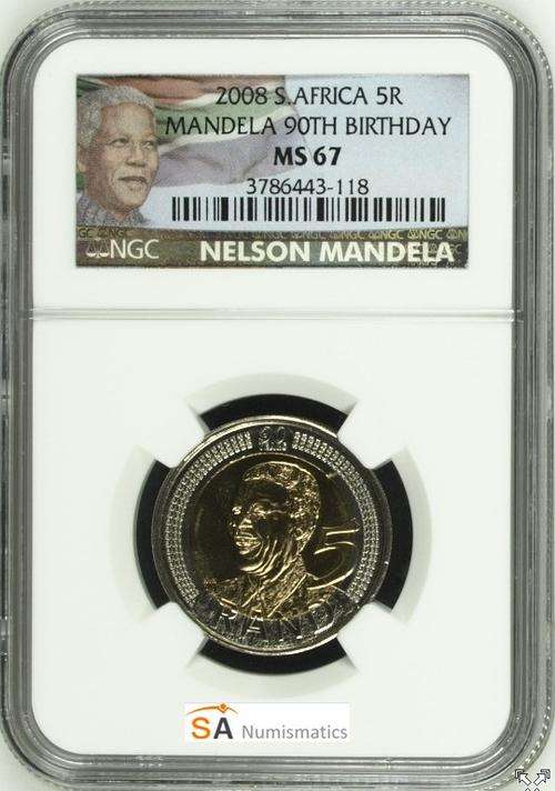 *MS67* NEW LTD EDITION - 2008 Nelson Mandela 90th Birthday R5 coin - NGC Graded !
