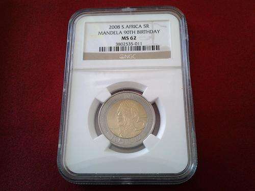 2008 Nelson Mandela 90th Birthday R5 coin - MS62 - NGC Graded Coins !!