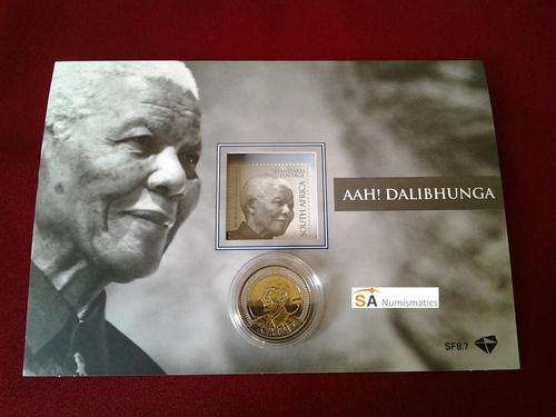 ** Mandela Souvenir Stamp and 2008 Nelson Mandela 90th Birthday R5 Coin - UNC - Capsulated