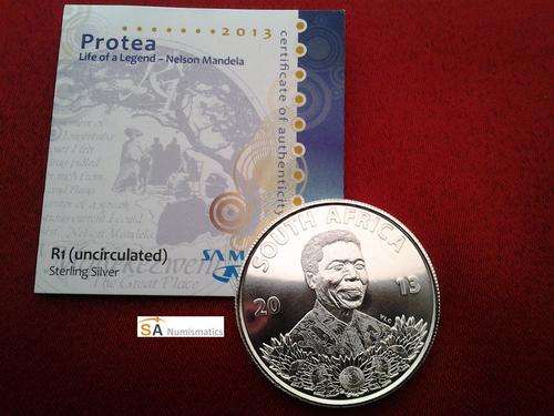 ** UNC **  NEW PROTEA SERIES R1 STERLING SILVER LIFE OF A LEGEND - NELSON MANDELA - FIRST STRIKES