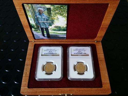 SOLID KIAAT WOOD SET - 2008 Nelson Mandela 90th Birthday - MS66 and MS67 - WITH STAMP !