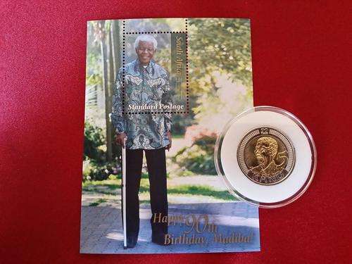 10 x 2008 Nelson Mandela 90th Birthday Stamp and R5 coin Set - Brilliant UNC and Capsulated !!!