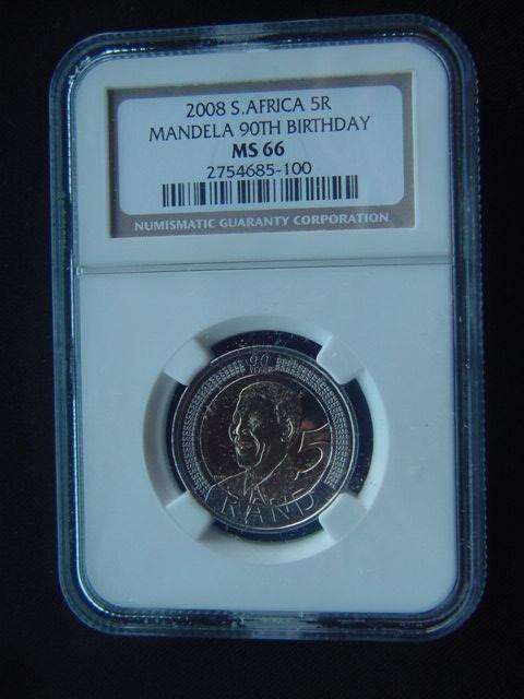MS66 NGC GRADED Mandela 90th Birthday 2008 R5 COINS - R1 start - No Reserve