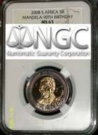 MS65 NGC GRADED Mandela 90th Birthday 2008 R5 COINS