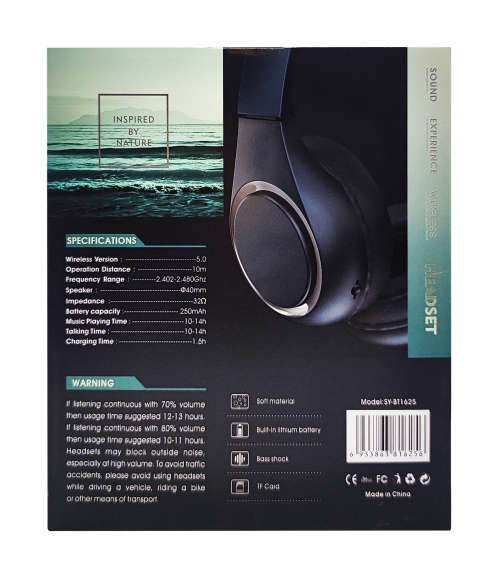 Bluetooth 5.0 Wireless Headphones - BT1625 - Blue