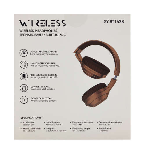 Bluetooth 5.0 Wireless Headphones - BT1628 - Brown