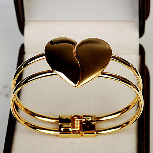 ***True Grace Accessories*** Gold Tone Charm Heart Cuff Bangle Bracelet