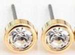 Bling Bright Simple Rhinestone Gold Tone Stud Earrings (White)