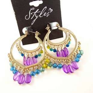 ***True Grace Accessories*** Folk Style Gold Tone Beads Tassel Stud Earrings