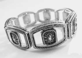 ***True Grace Accessories*** Silver Tone Vintage Style Bracelet Stretch Natural