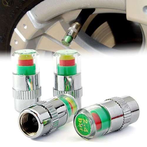 Motorcycle / Car Tyre Tire Valve Pressure Warning Caps 2.4Bar 4 Pcs
