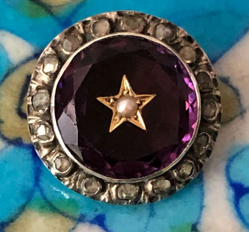 Antique georgian 9ct gold and silver paste set dome back brooch