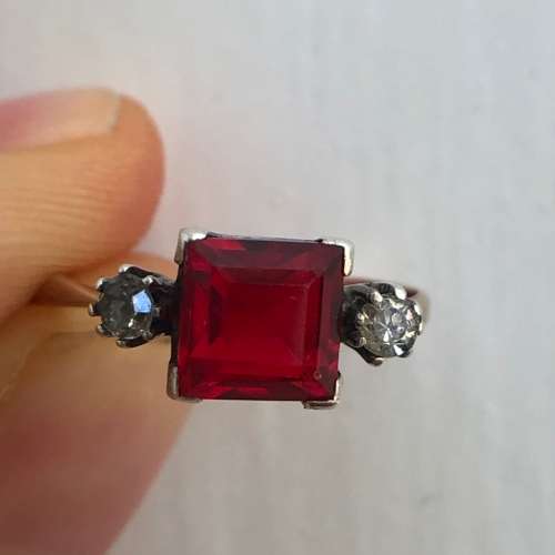 Sweet Square Antique 9ct Gold Ring With Paste Stones