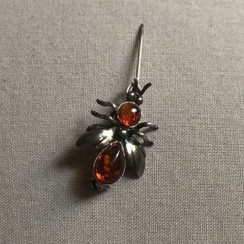 Small Vintage Silver Amber Bug Brooch