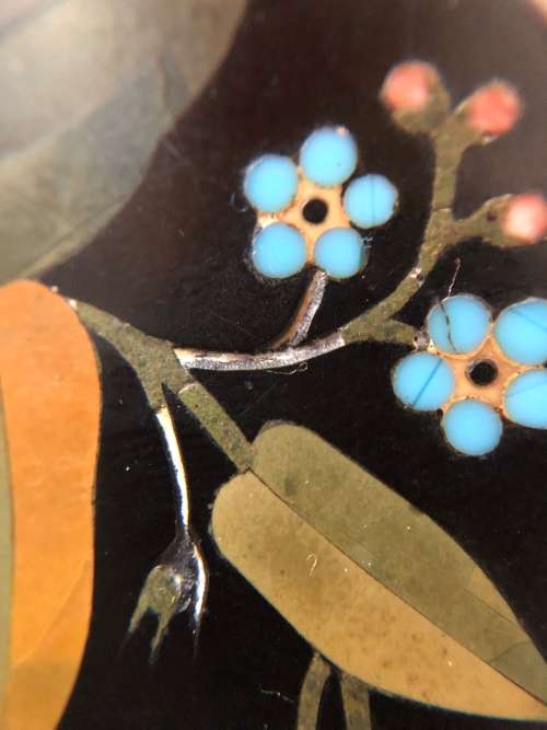 Pietra Dura Oval Forget Me Not Antique Silver Brooch