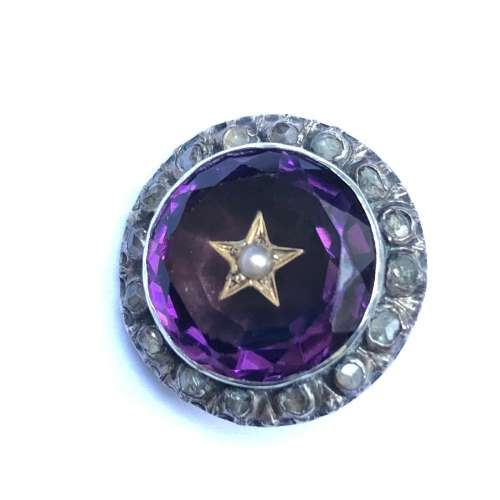 Antique georgian 9ct gold and silver paste set dome back brooch