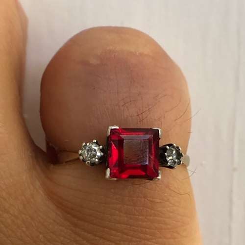 Sweet Square Antique 9ct Gold Ring With Paste Stones