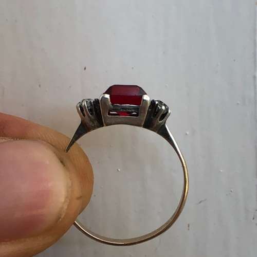 Sweet Square Antique 9ct Gold Ring With Paste Stones