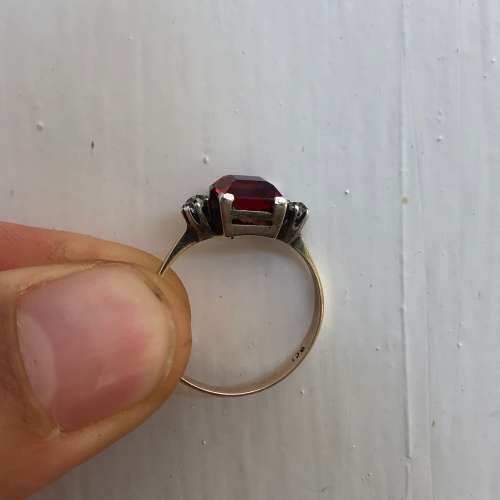 Sweet Square Antique 9ct Gold Ring With Paste Stones