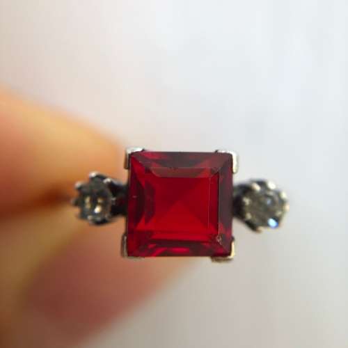 Sweet Square Antique 9ct Gold Ring With Paste Stones