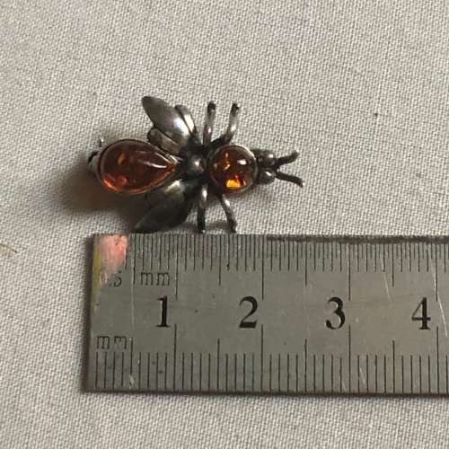 Small Vintage Silver Amber Bug Brooch