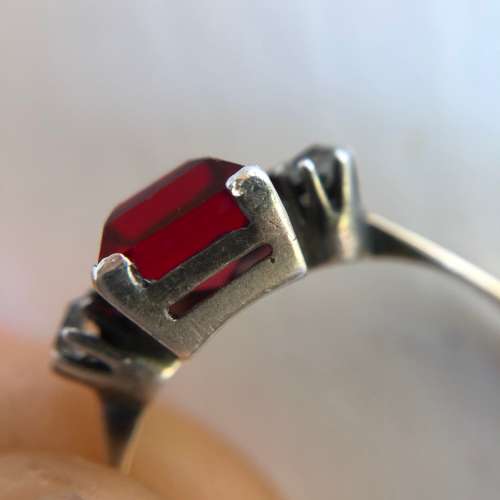 Sweet Square Antique 9ct Gold Ring With Paste Stones