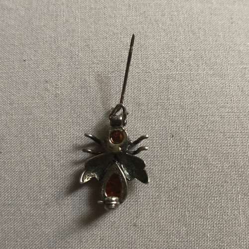 Small Vintage Silver Amber Bug Brooch