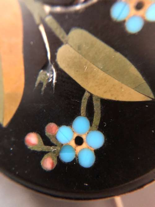 Pietra Dura Oval Forget Me Not Antique Silver Brooch