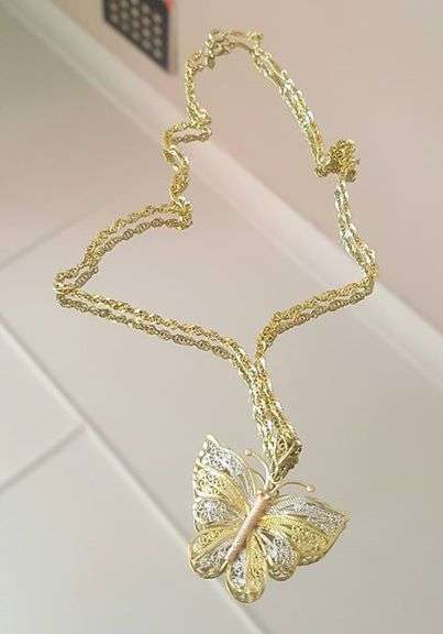 Unique 9ct Mixed Gold Butterfly on Chain