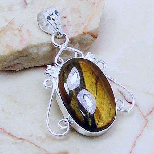 NATURAL TIGER EYE .925 SILVER PENDANT OF: 50mm (A25786)