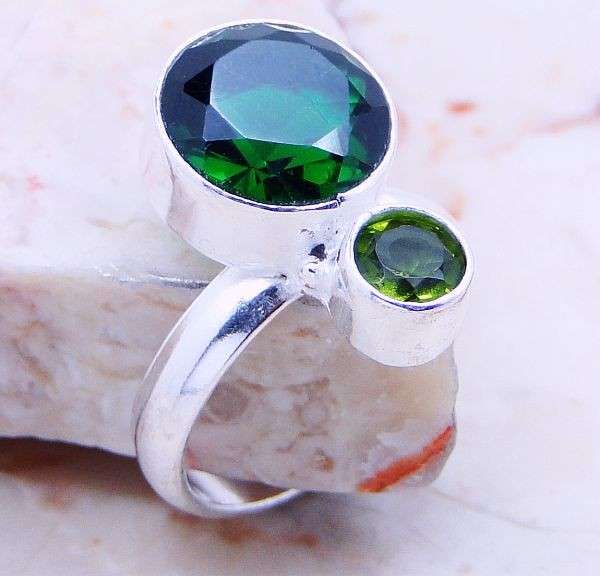 QUARTZ TOURMALINE .925 SILVER RING US Size 9 ; (Z12741)