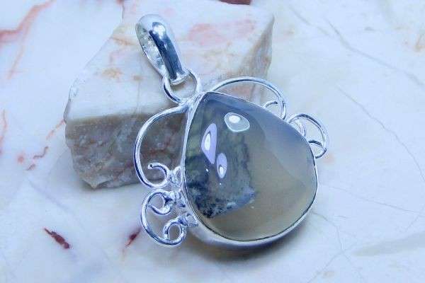 MOSS AGATE .925 SILVER PENDANT OF: 38mm (A26602)