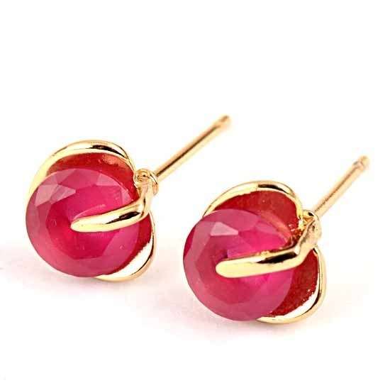 Gold Filled Red Ruby Heart Stud Earrings (CAW20140128)