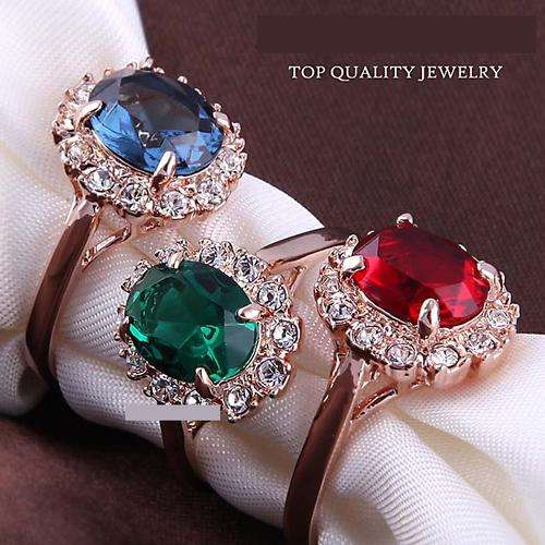 18K Rose Gold Emerald Green Ring Elegant Jewelry CZ Diamond Austrian Crystal Full Size Wholesale
