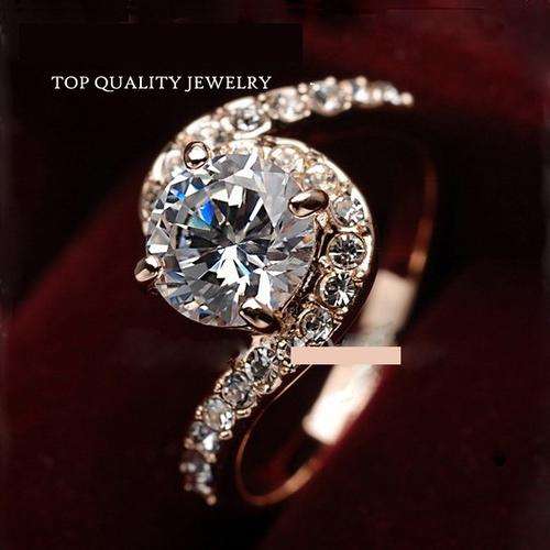 CZ Diamond Crystal Ring 18K Rose Gold with Genuine Austrian Crystals